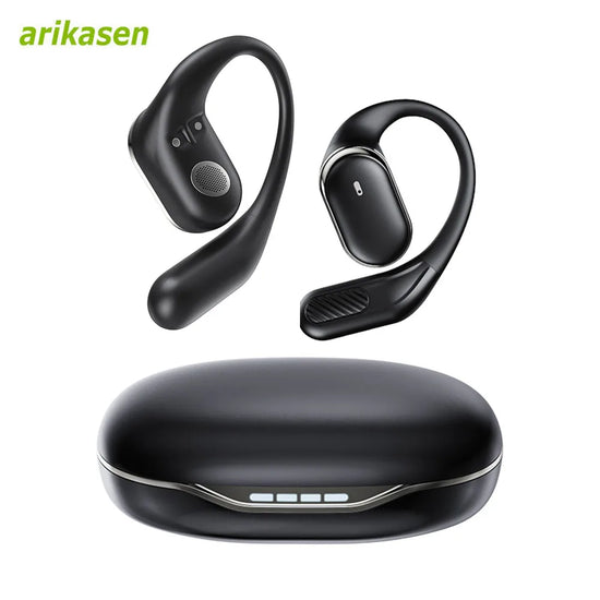 Bluetooth 5.4 open-ear wireless headphones with air conduction, dual mic, and 60-hour playtime for sport and daily use