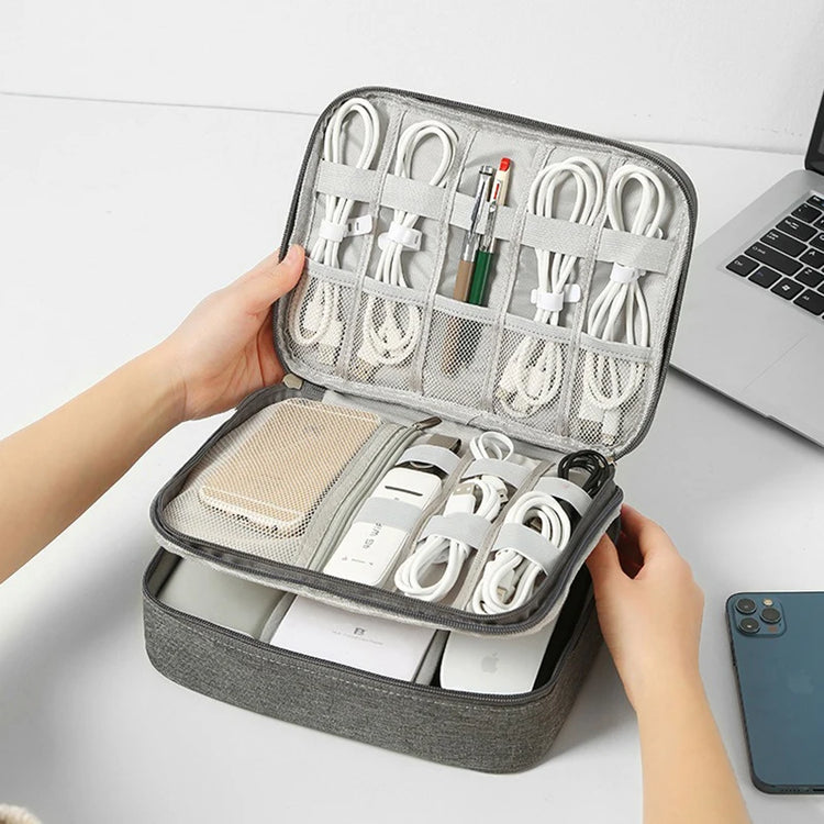 Double-Layer Portable Digital Storage Bag travel cable and gadget organizer with compartments