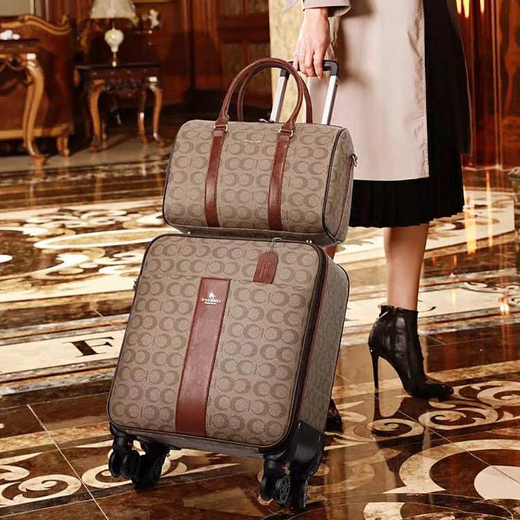 Fashion PU leather travel luggage set luxury rolling suitcase and matching handbag for men and women


