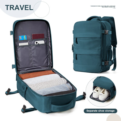 Ryanair-approved 40x20x25 cm cabin backpack with laptop sleeve and water-resistant fabric for men and women.