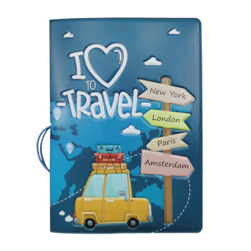 3D "I Love Travel" Passport Holder – PVC Cover for Students & Travelers