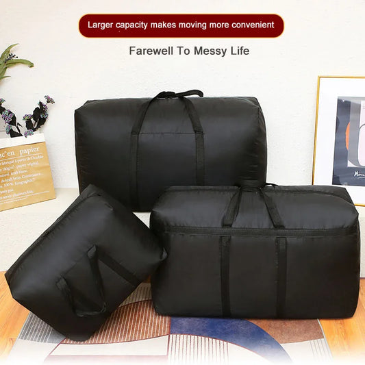 Super large foldable waterproof travel duffel bag made of polyester for organizing clothes, quilts, and storage.