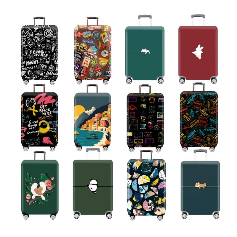 Thick elastic cartoon suitcase protective cover with zipper, fits 18"–32" luggage for stylish travel protection.