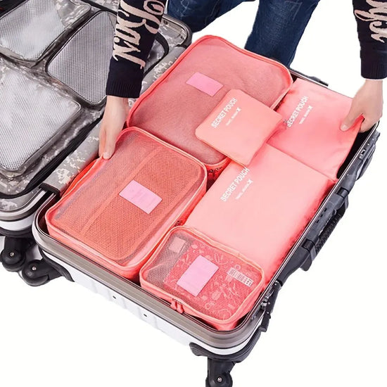 6-piece travel luggage packing cubes set foldable clothes, shoes, and accessory organizer bags for suitcase
