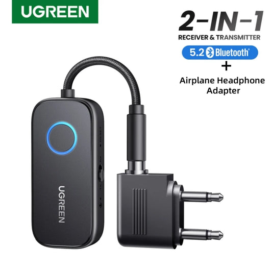 UGREEN 2-in-1 Bluetooth Adapter wireless transmitter and receiver with 3.5mm jack for airplane and TV use
