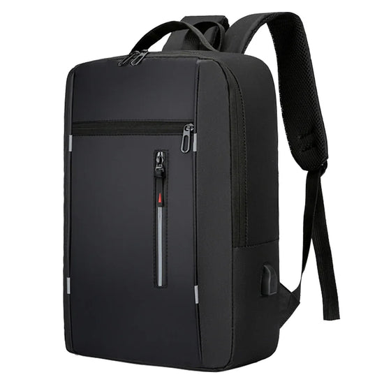 Waterproof men’s business backpack with USB charging port fits 15.6 inch laptop, ideal for travel, school, and commuting