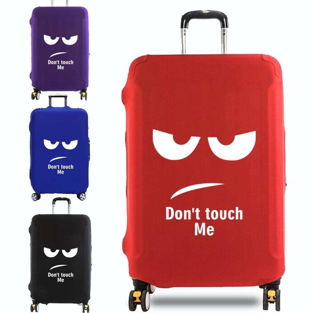 White picture pattern travel luggage cover – elastic, dustproof, and scratch-resistant suitcase protector.